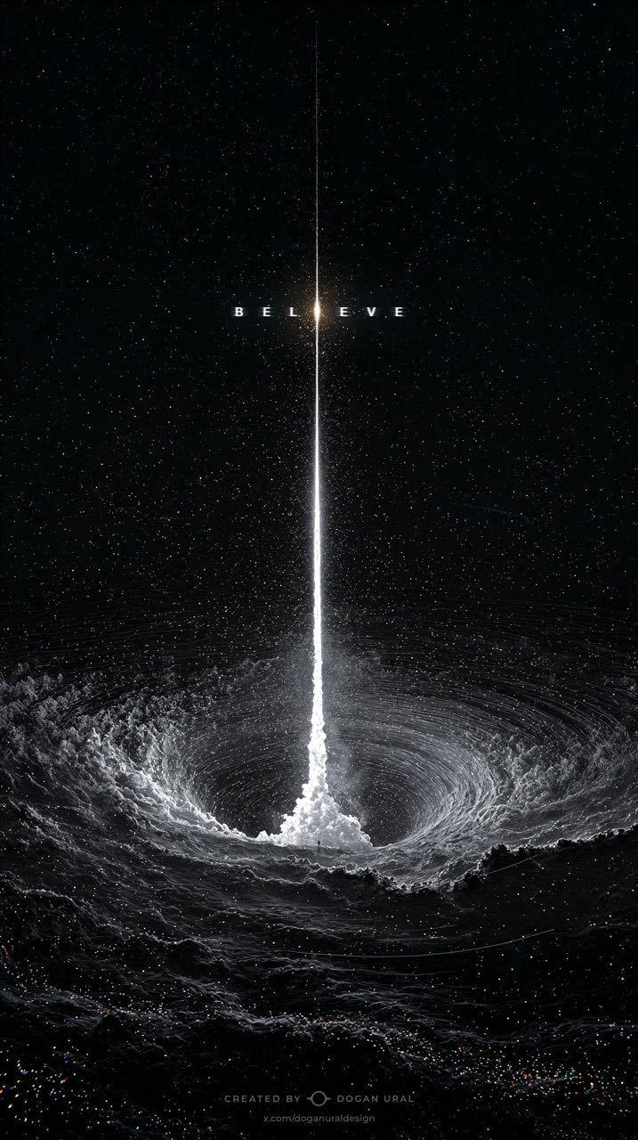 Monochromatic Celestial "Believe" Light Beam 4K Wallpaper