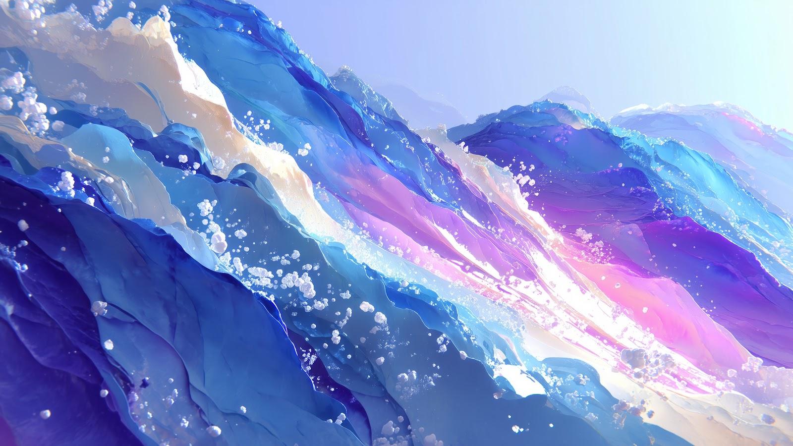 Icy Blue and Purple Fractal Waves 4K Abstract Wallpaper