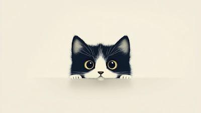 Minimalist Peeking Black and White Kitten 4K Wallpaper